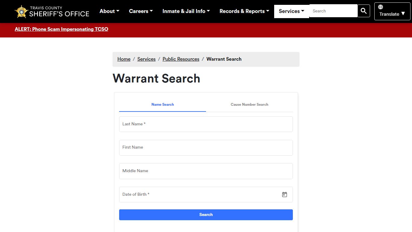 Warrant Search - Sheriff's Office